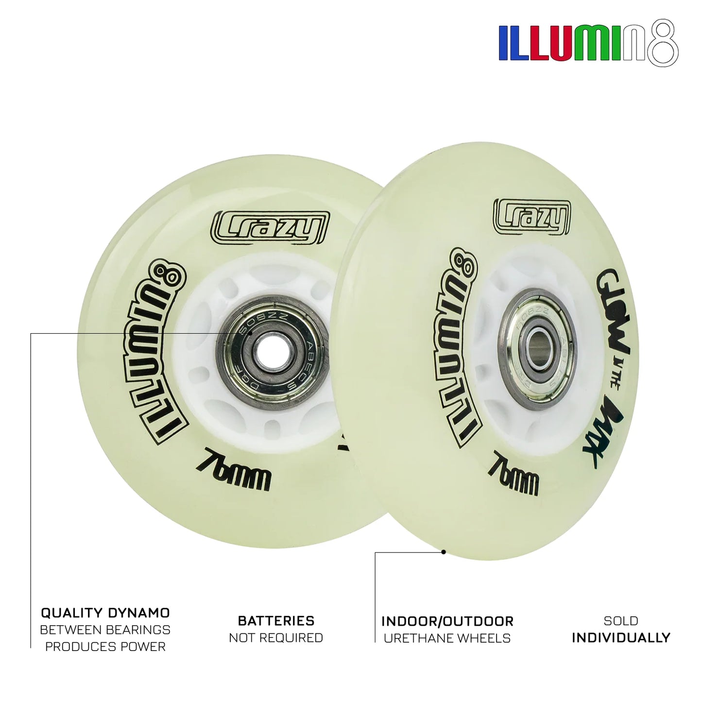 Crazy Illumin8 Inline Glow in the Dark Wheels 76mm