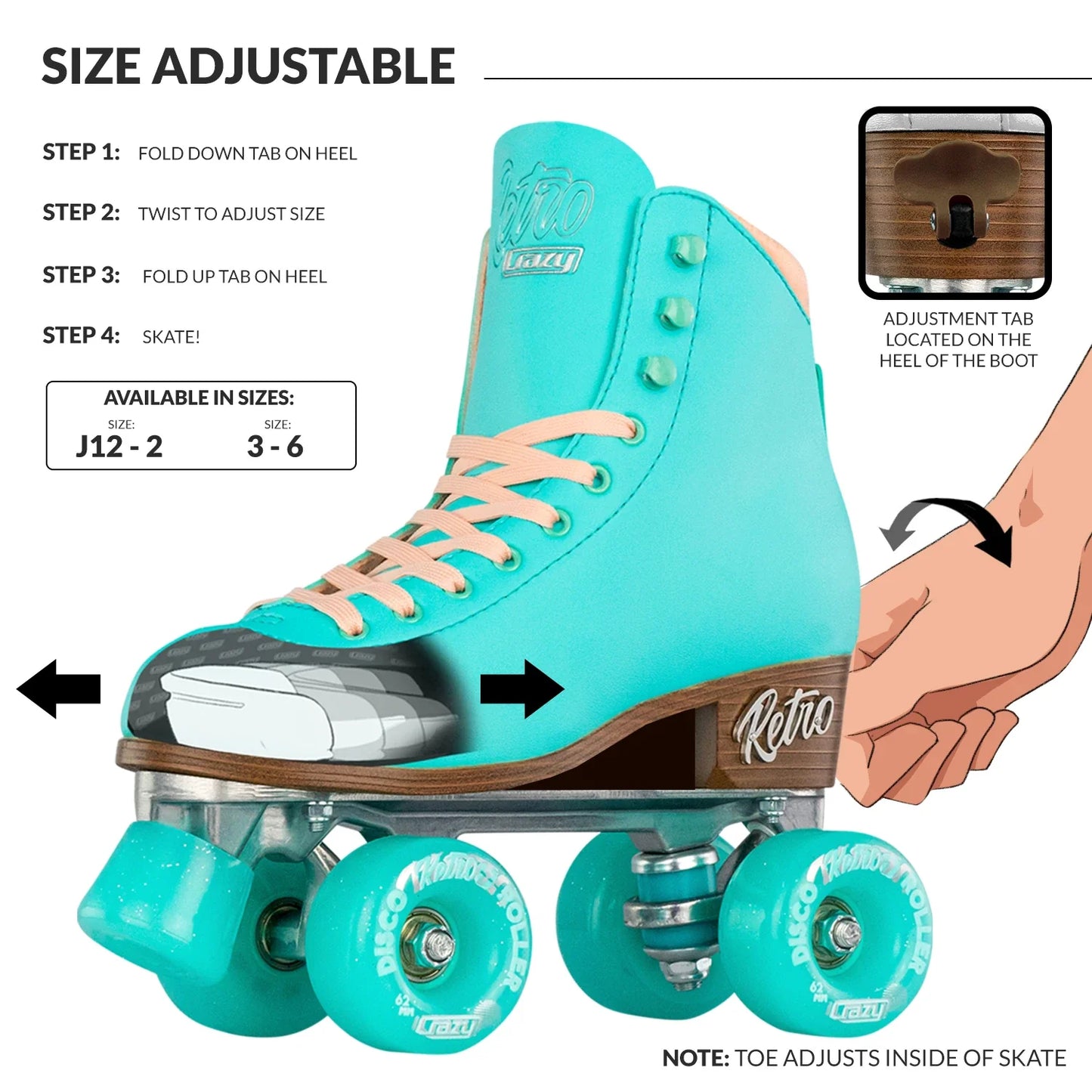 Crazy Adjustable Retro Roller Skates Teal
