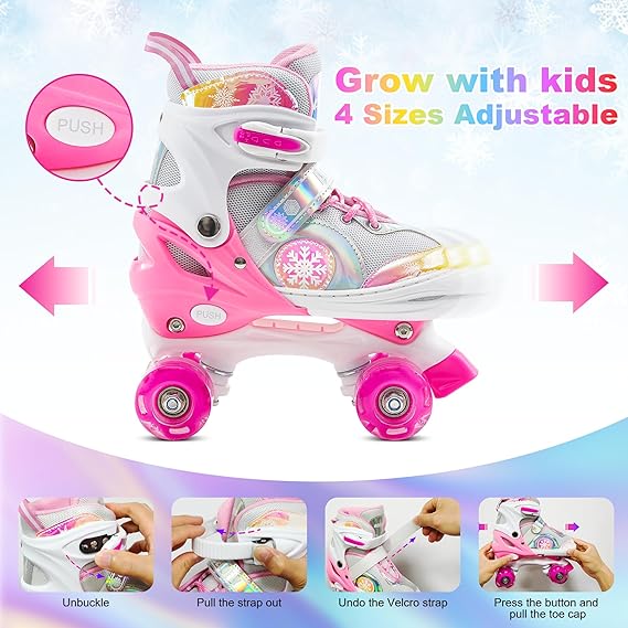 Magic Acelufly Kids Adjustable Holographic Roller Skates with Light up Wheels