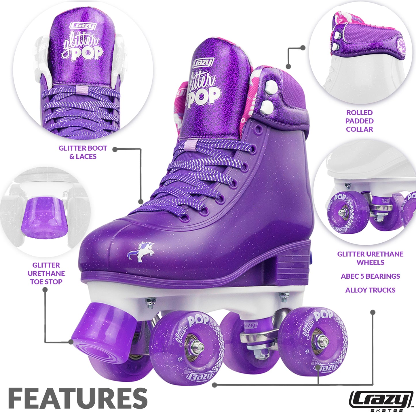 Glitter Pop Adjustable Roller Skates Purple